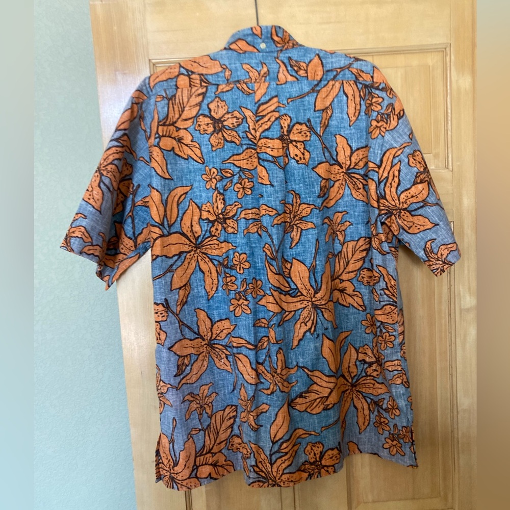 REYN SPOONER Blue and Orange Casual Button Down Hawaiian Shirt (NEW) - Picture 4 of 10